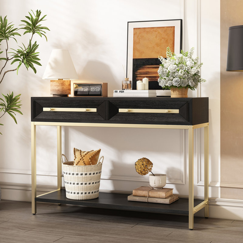 Table d'entrée, console avec deux tiroirs, table de couloir rétro avec un design géométrique saisissant pour l'entrée et le salon