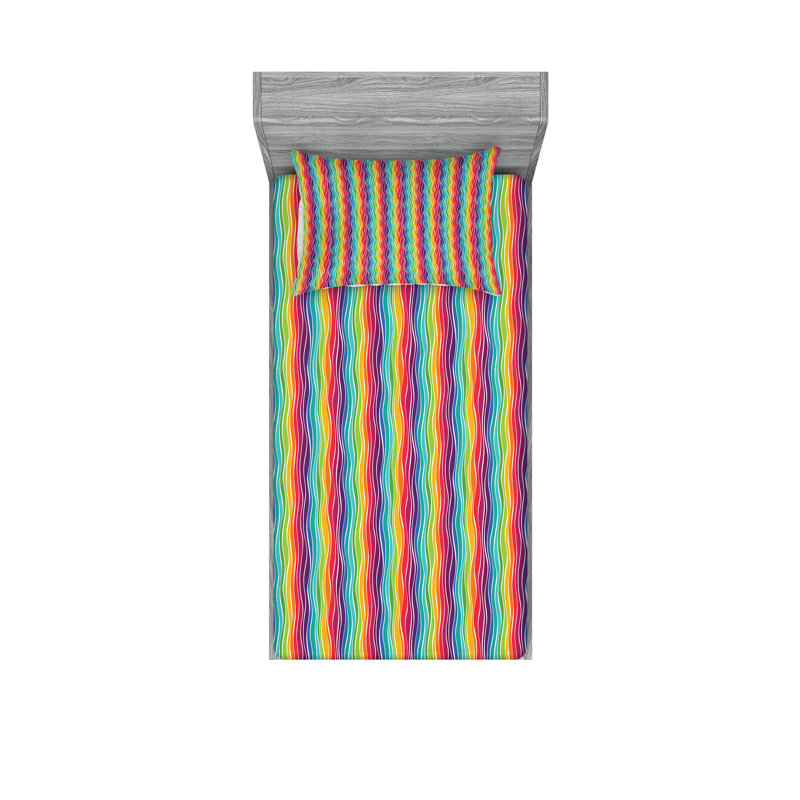 Multicolore drap-housse et coussin décoratif Ambesonne, Ensemble de draps pour lit simple + 3 pièces supp
