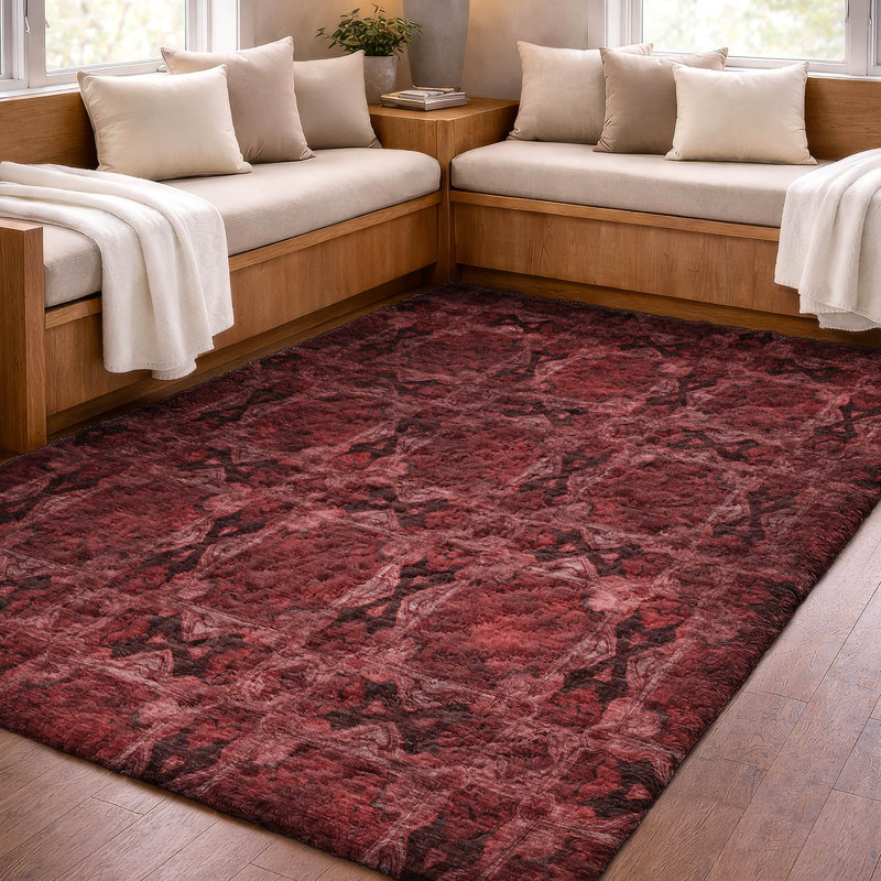 Tapis à poil long de qualité supérieure lavable à la machine ADS564, Burgundy, 10' x 14'