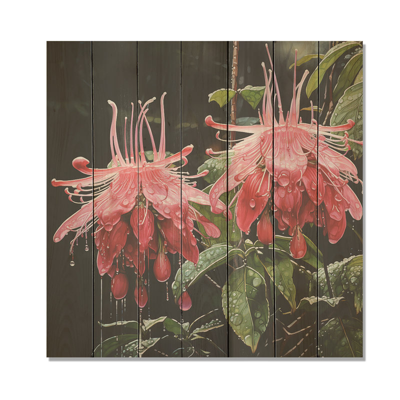 Pétale rose fuchsia coccinea fleurs I - fuchsia sur bois, H 15 po x l 15 po
