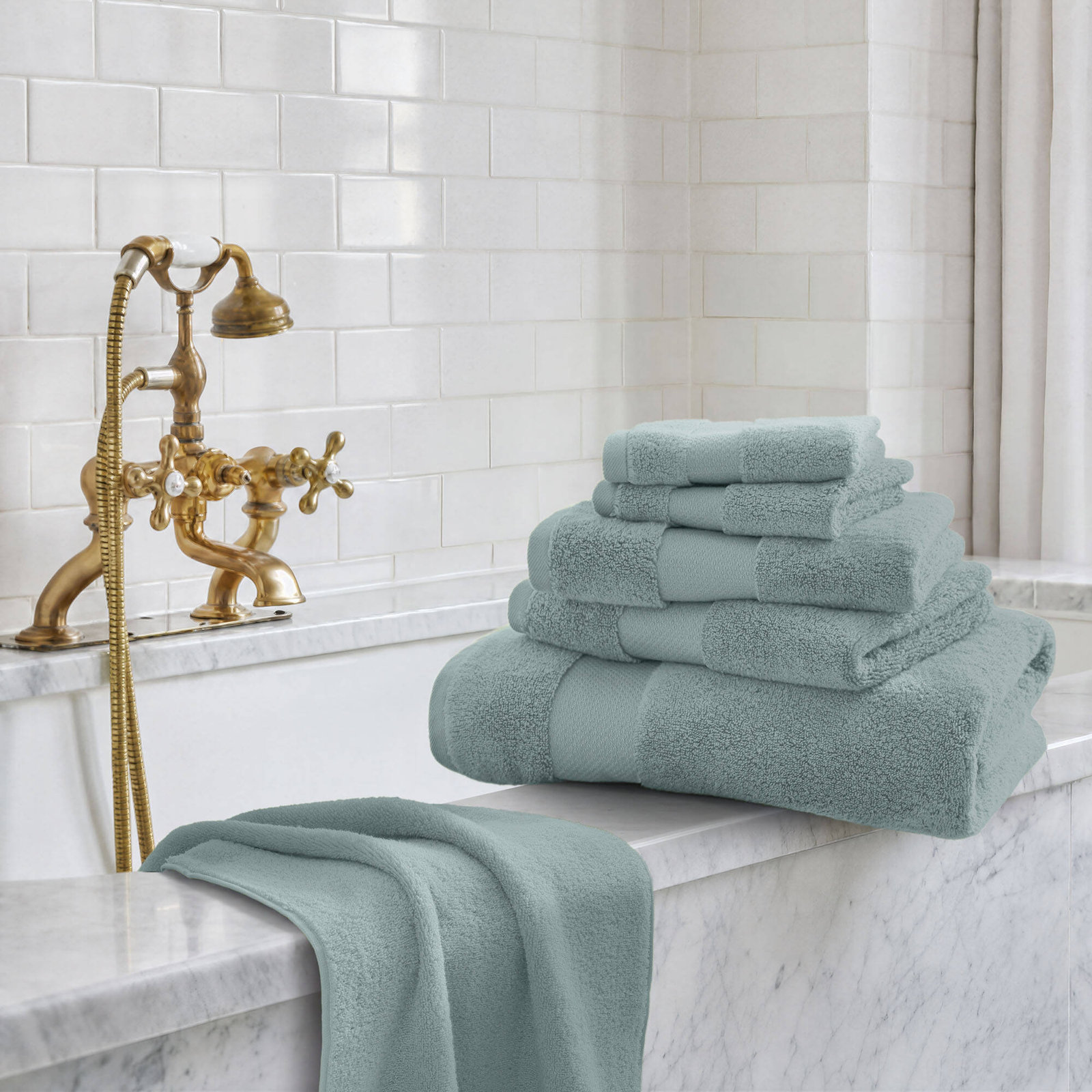 Turkish Cotton Quick-Dry Towel Set, Blue, 6 Piece Towel Set