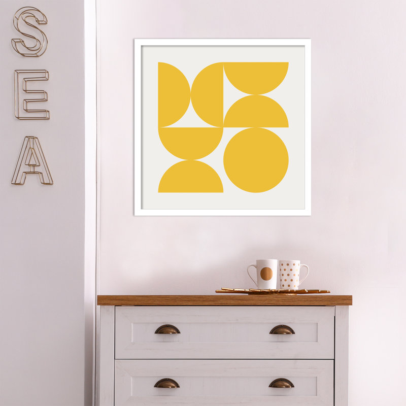 Bold Vintage Geometric Sunshine Yellow by The Creative Bunch Studio Framed Art Print, 21" H x 21" W, White