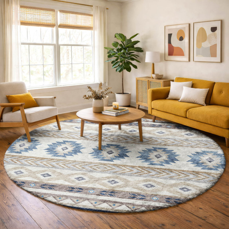 Premium Machine Washable Dream Shag ADS178 Aztec Rug, Taupe, 8' Round