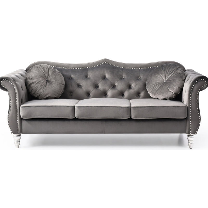 Confortable gris foncé avec garniture cloutée faite à la main et durabilité - Coussins en velours glamour G0660a-s