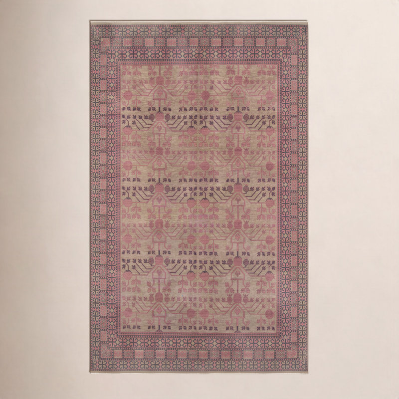 Banaras Hand Knotted Wool Oriental Area Rug in Brown, Rectangle 3'9" x 5'9"