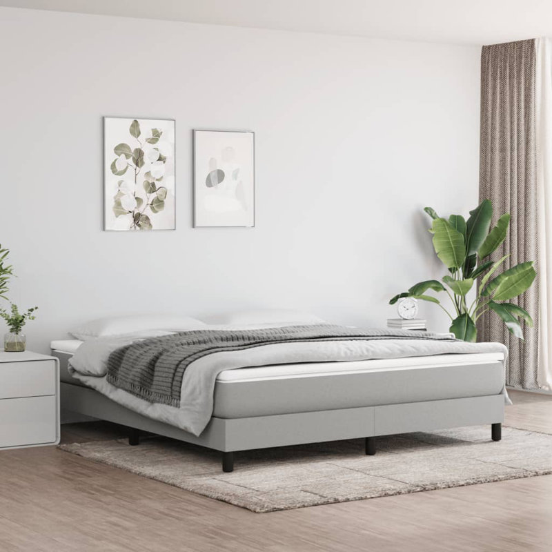 Box Spring Bed Frame Light Gray King Fabric Upholstered Platform Bed Frame Sturdy Mattress Support (US Only)