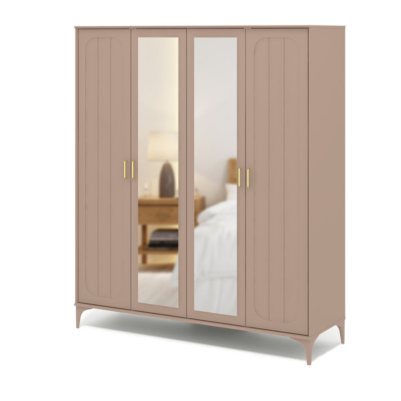 Harrington 4 Door Wardrobe with Mirror , Warm Nude