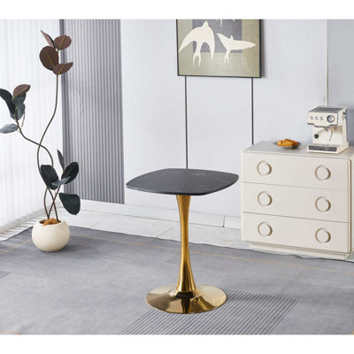 Table de salle à manger carrée Tulip pour 2 à 4 personnes, petite table de cuisine de 24 pouces avec base en métal doré robuste, table bistro moderne pour petit espace, appartement, café, bureau, salon