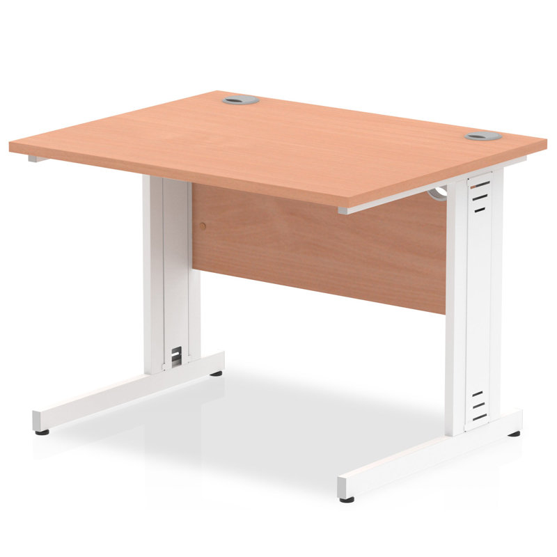 Impulse Metal Base Computer Desk, White, 73cm H x 100cm W x 80cm D, Beige