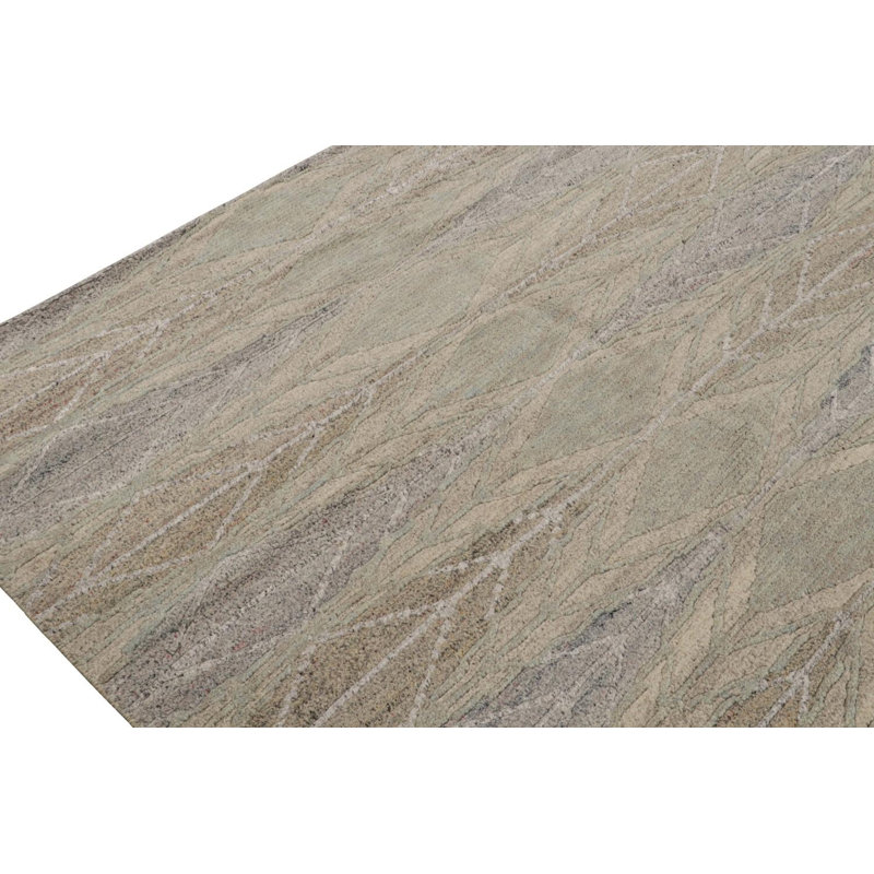 Scandinavian Hand Knotted Wool Geometric Area Rug, Rectangle 10' x 14'