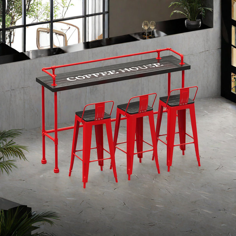 Ensemble de salle à manger rectangulaire L 70,9 po x l 17,8 po Karez, 4, Rouge / noir, Rouge