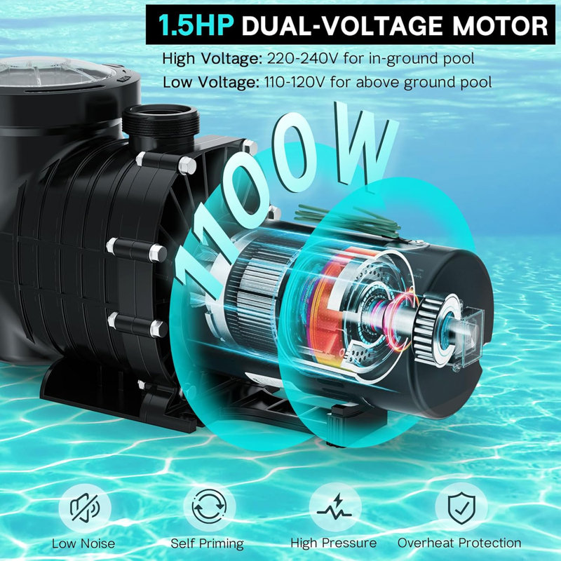 Pompes de piscine auto-amorçantes 1,5 HP Suteck, pompe de piscine hors-terre / creusée pour piscines de 15 000 à 31 000 gallons