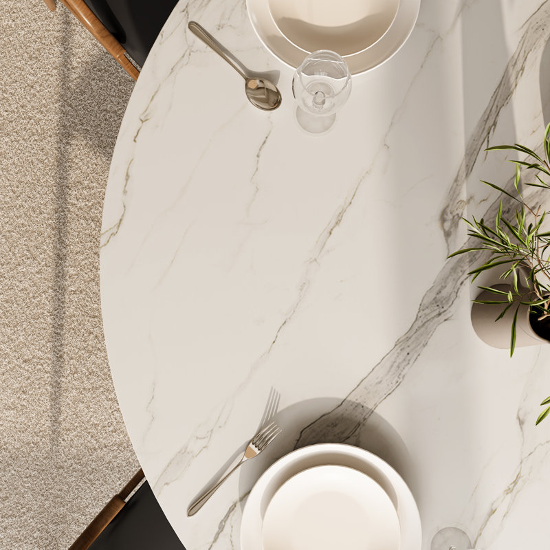 Bobrow Natural Round Dining Table For 8, Wood, 29.52"H x 59.06" W x 59.06" D, Snowy White