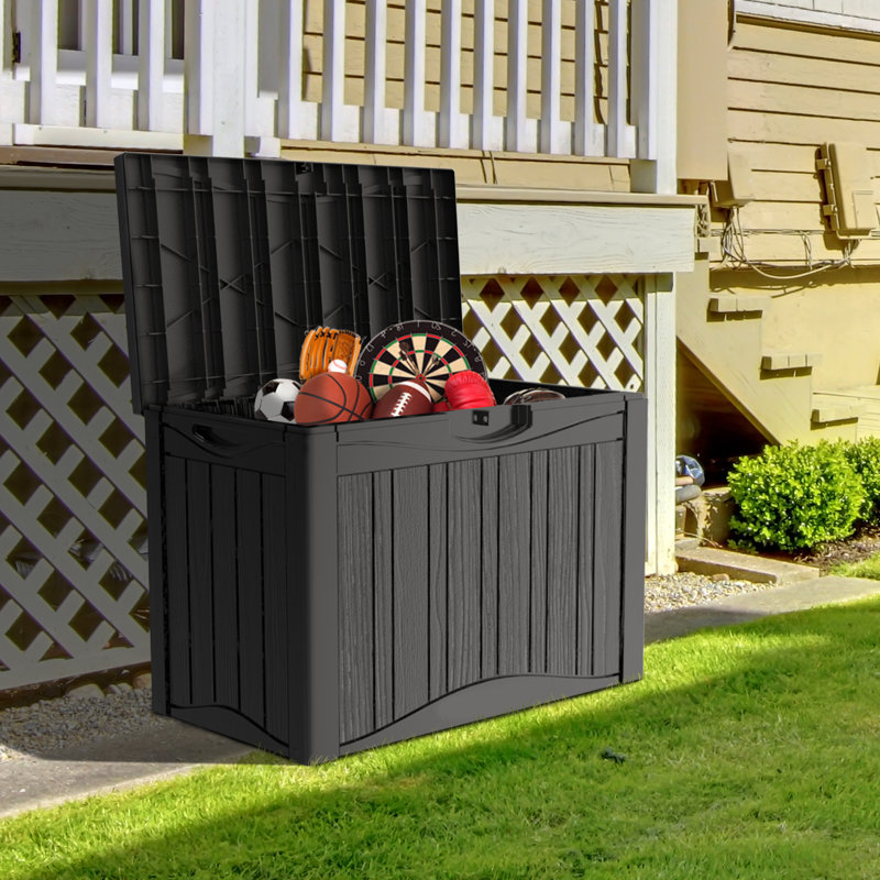 Boîte de terrasse verrouillable en résine résistante à l'eau 50 gallons Decksplore, Noir