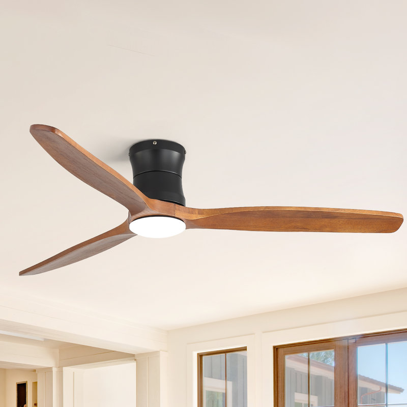 Ventilateur de plafond à DEL encastré à 3 lumières de 52 po avec 3 lumières et transition, Bois brun