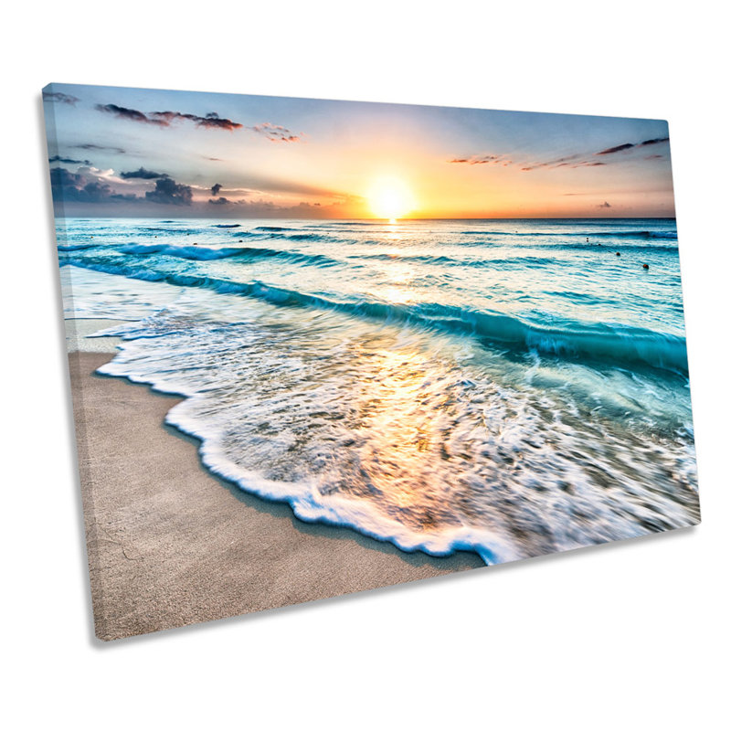Beach Sunset Seascape - Wrapped Canvas Print, 81.3cm H x 121.9cm W x 4cm D