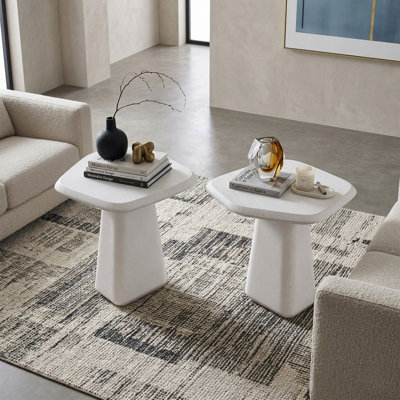 Durand 2-Piece Ceramic Pedestal End Table Set With Spill Proof Surface