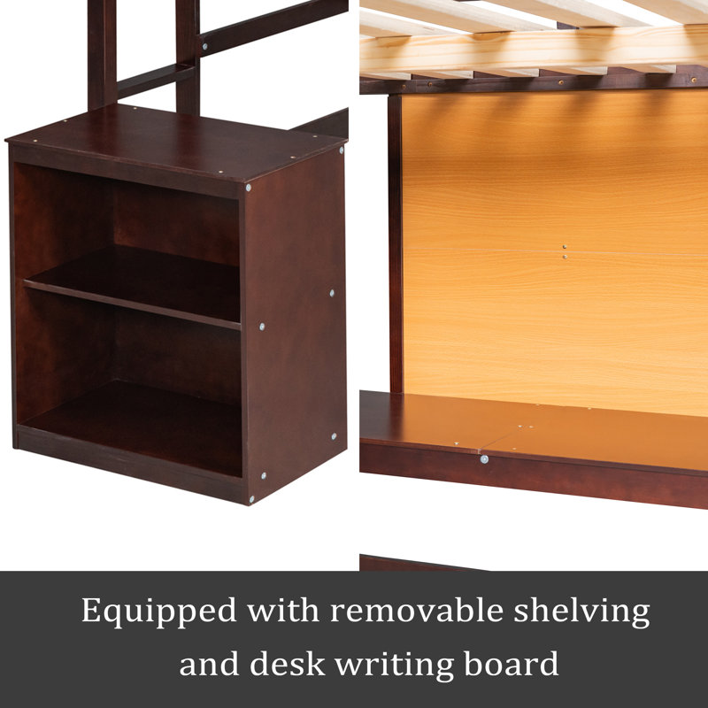 Lit mezzanine double pour enfants Josnyel, Espresso