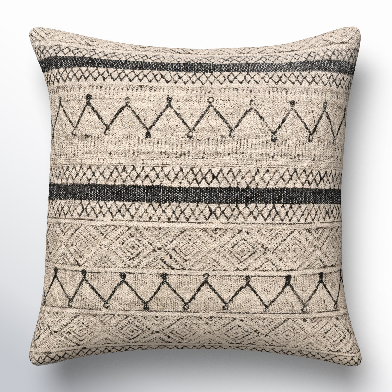 Zetta Geometric Cotton Throw Pillow, Light Beige/Black, Pillow Cover Only - No Insert, 20" x 20"