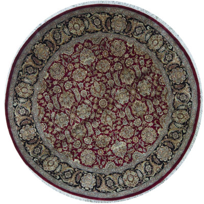 Tapis carré rouge et noir de haute qualité noué à la main