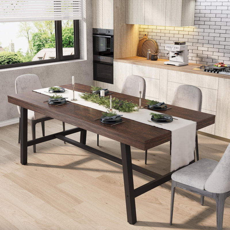 Industrial Dining Table for 6-8 – 70.87'' Rectangle, Heavy-Duty Metal Frame, Rustic Cuba Birch Wood Top, Modern Farmhouse Kitchen & Dining Room Table, Easy Assembly, Cuba Birch