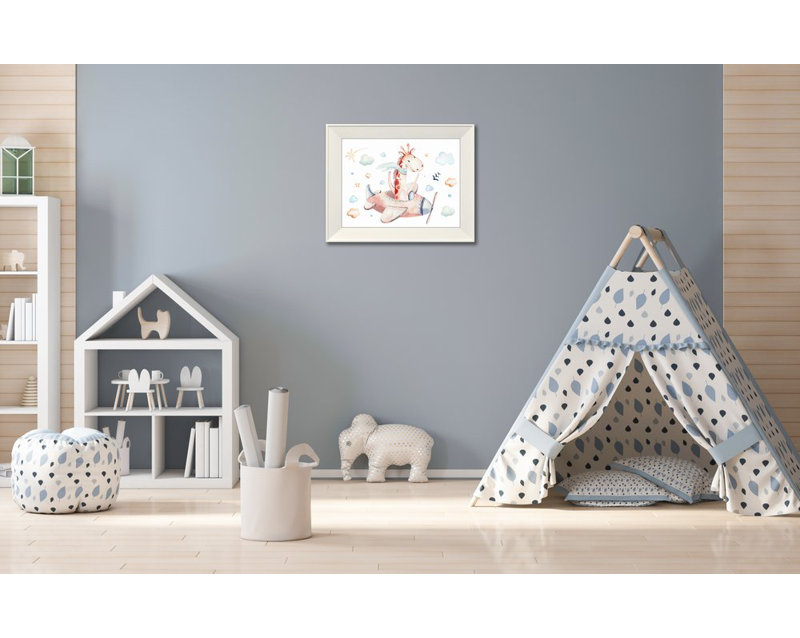 Girafe sur toile, Cadre d'angle fermé blanc, H 15,5 po x l 19,5 po x P 1 po
