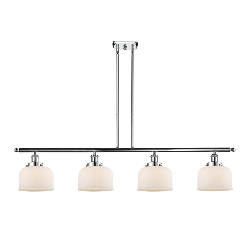 Luminaire suspendu pour îlot de cuisine 4 lumières Bissonnette, Blanc mat, Chrome poli, Ampoule non incluse