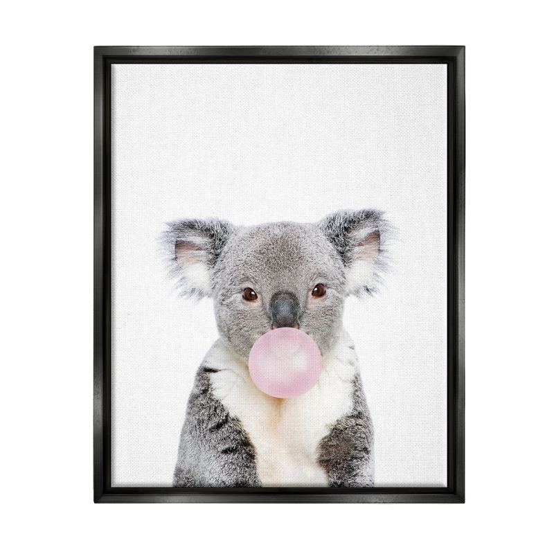 Koala Bubblegum, portrait encadré sur bois par Sissi et Seb, impression, H 21 po x l 17 po x P 1,7 po