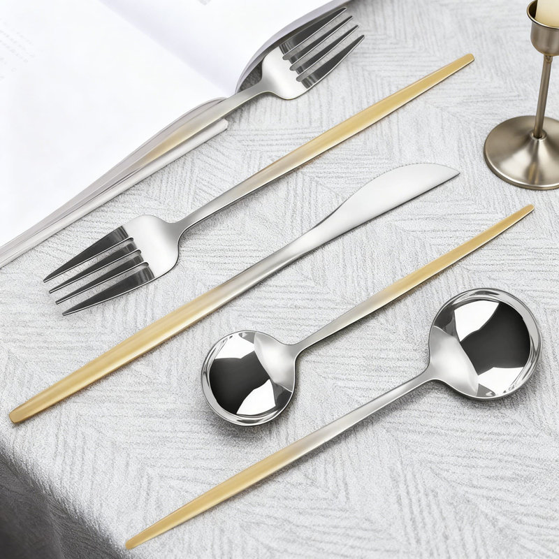 Ensemble de couverts 20 pièces en acier inoxydable, service pour 4 avec miroir poli dégradé doré, ensemble de couteaux avec fourchette et cuillère