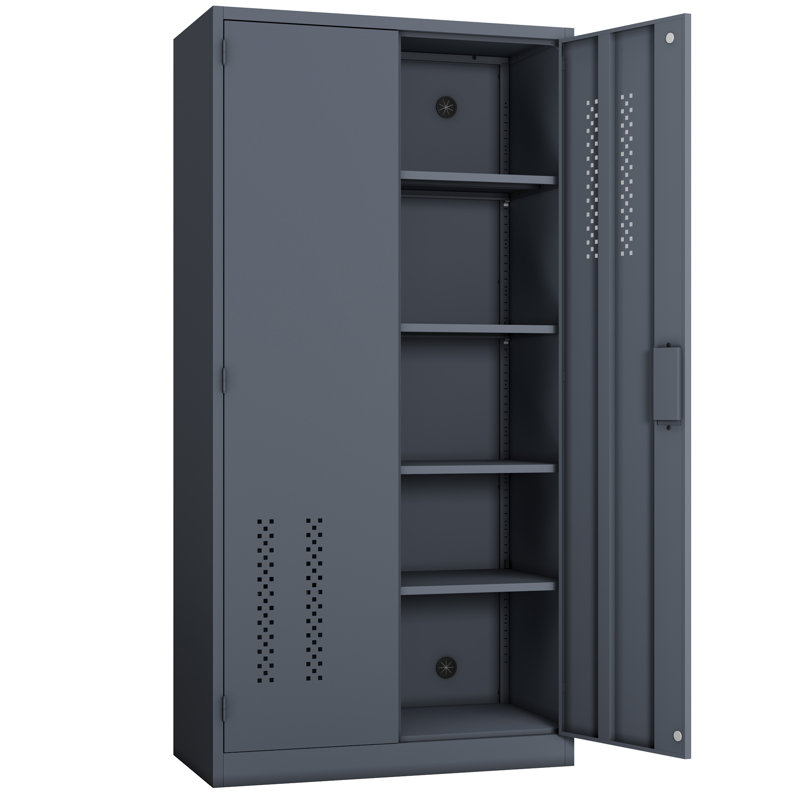 Metal Garage Storage Cabinet With 2 Doors And 4 Adjustable Shelves - 71.96-Inch Steel Lockable File Cabinet With Pegboard Interior, Suitable For Home Offices, Garages, Gyms, Schools (Gray)