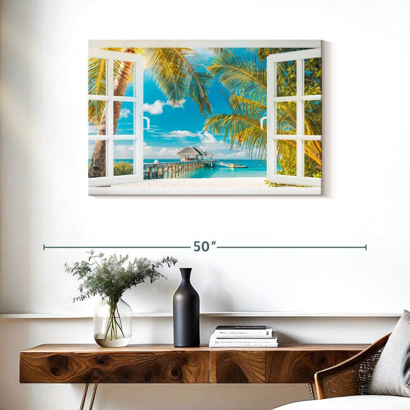 Faux fenêtre scène sur toile, H 36 po x l 24 po x P 1,25 po