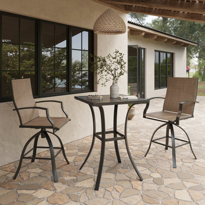 Ensemble de salle à manger de patio avec table carrée et accoudoirs hauteur bar (ensemble de 3)