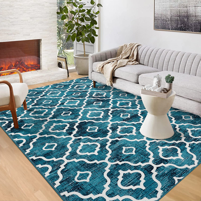 Tapis marocain d'intérieur moderne à motif géométrique lavable à la machine, Rectangle 5 pi x 7 pi