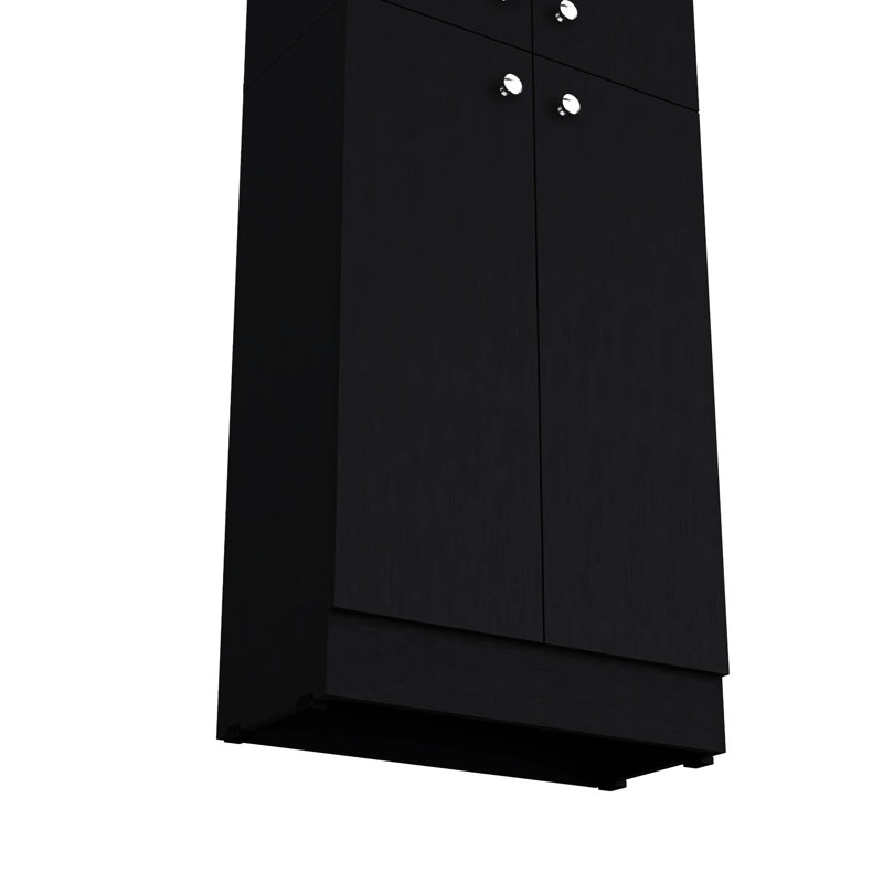 Black Pantry Cabinet With 5 Shelves & 4 Doors For Kitchen Enhancement And Charm, Black