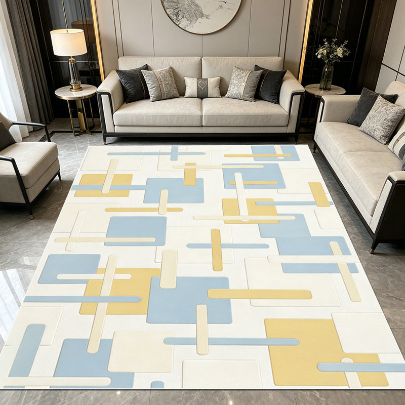 1PC Modern Minimalist Geometric Brown Beige Grid Plaid area rugs for Living Room, Soft and Comfortable, Suitable for all seasons, easy-to-maintain, machine washable Indoor floor mat, Under Table Farmhouse suitable for Dining Room, Bedroom, Home