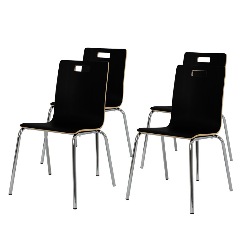 Chaise empilable Bushwick, siège en contreplaqué cintré avec finition stratifiée, 1, Noir