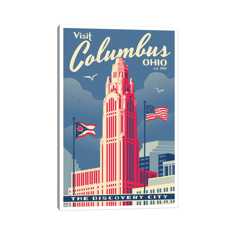" Columbus Travel Poster " by Jim Zahniser, 12'' H x 8'' W x 0.75'' D