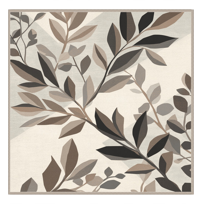 Machine Washable Ottwell Olive Branch Coastal Geometric Rug in Beige – Beige Binding, 7' Square