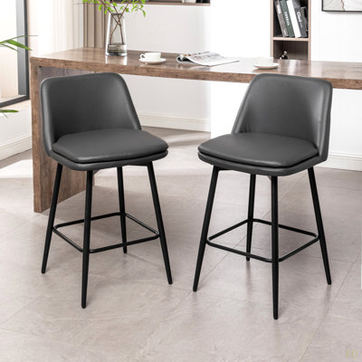 Counter Height Swivel Bar Stools Set Of 2, 360° Swivel Upholstered Barstools With Back And Metal Legs, 25.6" Seat Height,Counter Stools For Kitchen Island And Pub,Faux Leather