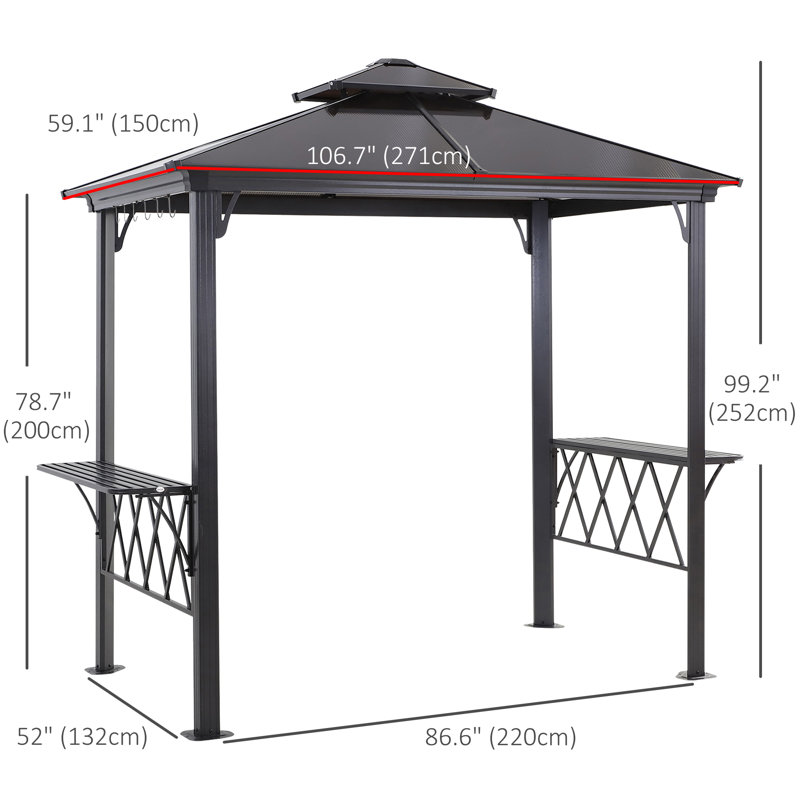 Outsunny 9' x 5' Black Hardtop BBQ Grill Gazebo