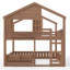 Lit superposé double / lit mezzanine avec bibliothèque, conception de maison, clôture de sécurité de haute qualité, naturel-1839536358-1839536352