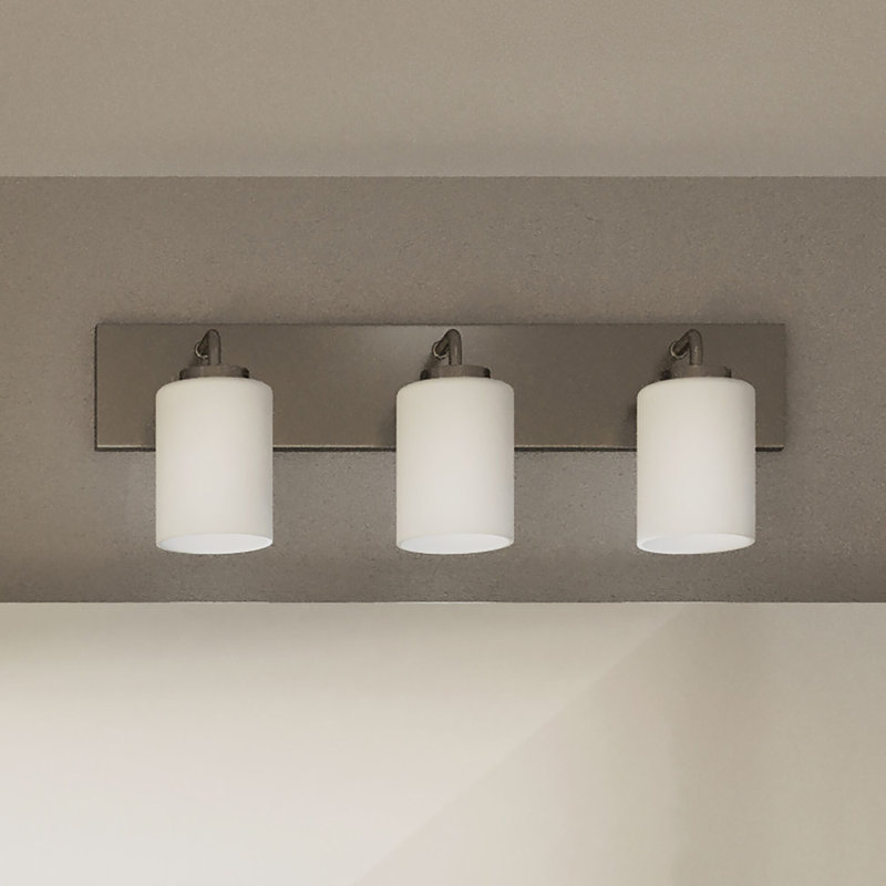 Merry Brushed Nickel 3-Light Bath Vanity Light with Etched Glass Shades, Brushed Nickel