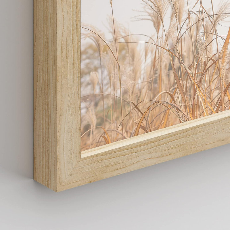 " Pampas Grass Beach Ocean Shore Horizon " 4 - Pieces, 14" H x 11" W x 1" D, Natural Framed