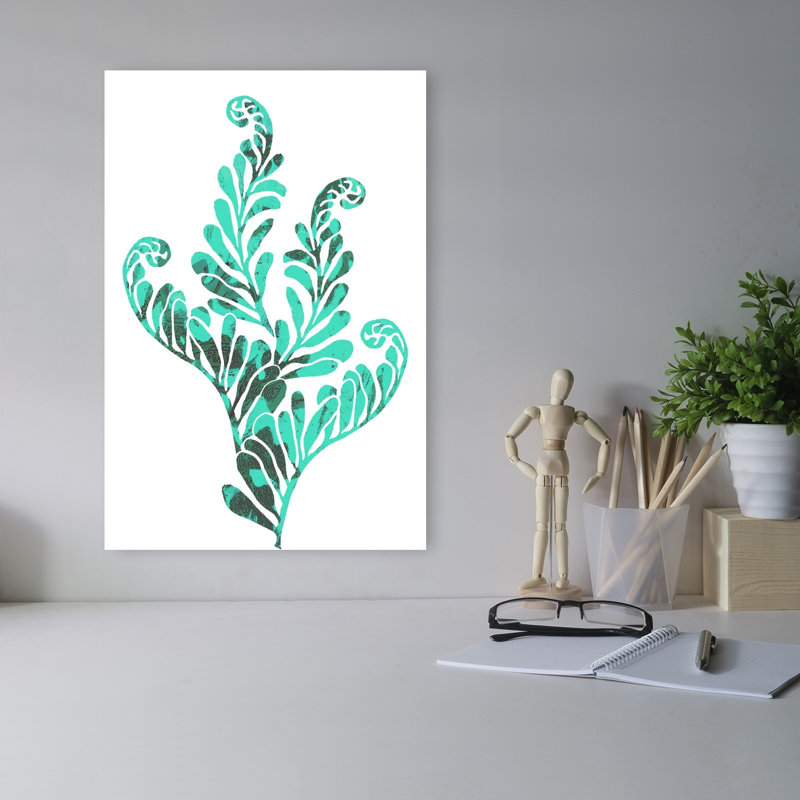 Lush Teal Botanicals, reproduction d'art moderne sur fond de fougère biologique naturelle, océan, 18" H x 12" W