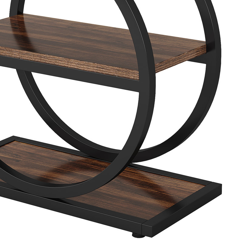 Table de bout, table d'appoint à 3 niveaux avec tablettes de rangement pour le salon, Bois brun foncé