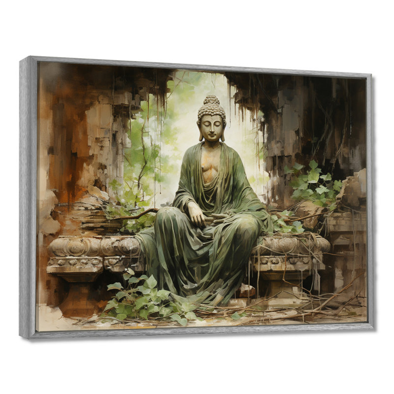 Thailande, ruines de Bouddha, art mural, H 12 po x l 20 po x P 1 po, Encadrement argenté