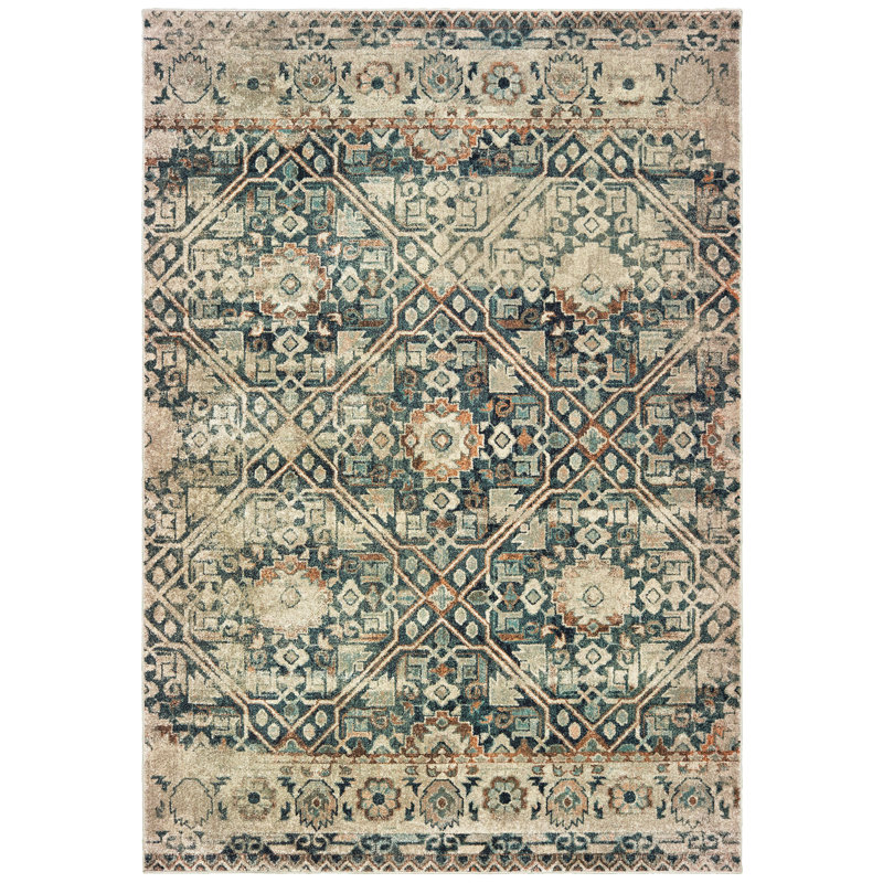 Tapis gris / beige tissé à la machine Haun, Rectangle 9 pi 10 po x 12 pi 10 po