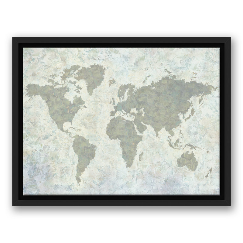 " Neutral World Map " Painting Print, 12" H x 16" W x 1.25" D, Black Framed