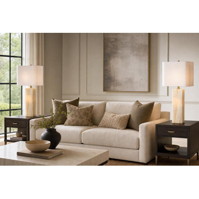 Lampe de table lumineuse avec lumière de nuit en albâtre - or doux