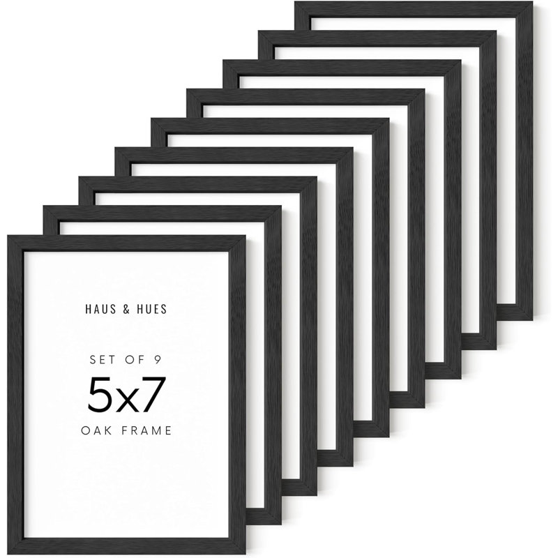 Cadre photo en bois massif - ensemble de 9, Noir, L 5 po x H 7 po